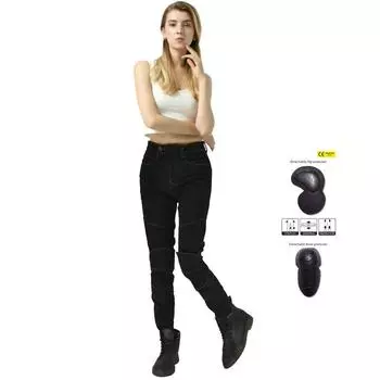 VOLERO Гонки на мотоциклах, повседневные прямые джинсы, брюки с защитой от падения, эластичные брюки для езды на мотоцикле по пересеченной местности, женские эластичные брюки L чёрный