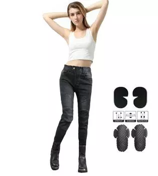 VOLERO + мотоциклетные джинсы женские + брюки для гонок на мотоцикле, эластичные брюки для защиты от падения в стиле ретро + стандартная защита L синий