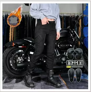 VOLERO + мотоциклетные штаны против падения для верховой езды + водонепроницаемые плюшевые и толстые ветрозащитные мотоциклетные штаны с высокой талией для женщин L чёрный
