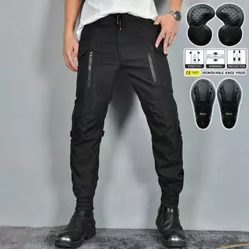 VOLEROMo Мотоциклетная рабочая одежда Велосипедные брюкиВодонепроницаемые ветрозащитные дышащие эластичные мотоциклетные брюки с высокой талией и защитой от падения для мужчин 4XL чёрный