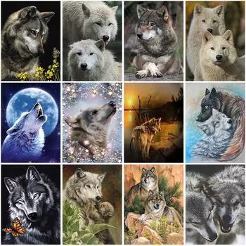 Волк DIY 5D алмазная живопись полная круглая дрель животное Алмазная вышивка крестиком картина ремесленный комплект настенное искусство домашний декор Full Round 20x30CM