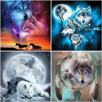 Волк DIY 5D алмазная живопись полная круглая дрель животное Алмазная вышивка крестиком наборы мозаики из смолы настенный художественный подарок домашний декор Full Round 20x20CM