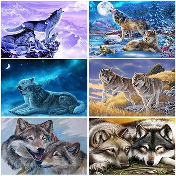 Волк DIY 5D алмазная живопись полный круглый дрель мультфильм животных Алмазная вышивка крестиком мозаика Стразы домашний декор подарок Full Round 20x30CM