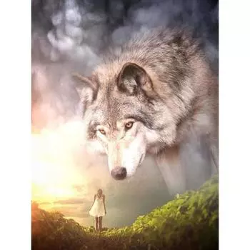 Волк DIY 5D алмазная живопись полный круглый горный хрусталь картины животных Алмазная вышивка крестиком мозаика домашний декор Full Round 20x25CM