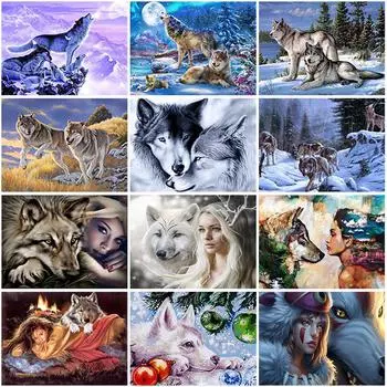 Волк DIY 5D алмазная живопись вышивка крестиком полный круглый животные Алмазная художественная вышивка стразами мозаика украшение для комнаты Full Round 20x30CM