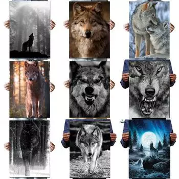 Волк Ледяное поле Волк Романтическая алмазная картина Полный круглый 40х50см Бродери Диамант 20x15CM разноцветный