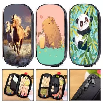 Волк, Панда, Кот, Многофункциональная сумка-карандаш, Лошадь, Капибара, для девочек и мальчиков, Детский пенал, Тигр, Собака, Держатель для канцелярских принадлежностей, Сумка для студентов, Школьные принадлежности 1