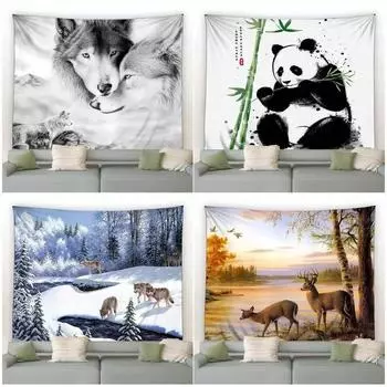 Волк Панда Олень Слон Животное Гобелен Спальня Гостиная Гобелен Украшения Дома Настенный Гобелен 100x75cm
