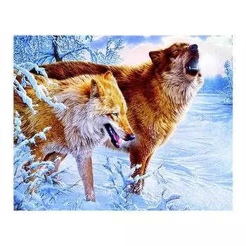 Волк Снежная сцена Алмазная картина животное Круглая полная дрель 5D DIY Мозаика Вышивка Крестом 20X30CM