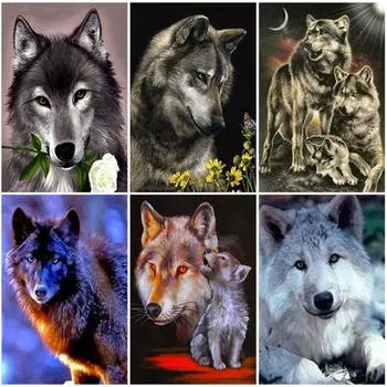 Волк животное DIY алмазная живопись Красочный волк Алмазная вышивка Corss Stitch волк горный хрусталь мозаика картина домашний декор Full Round 20x30CM