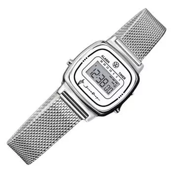 [Volkswagen] Женские электронные часы в стиле ретро с металлической сеткой для рождения, популярные корейские часы