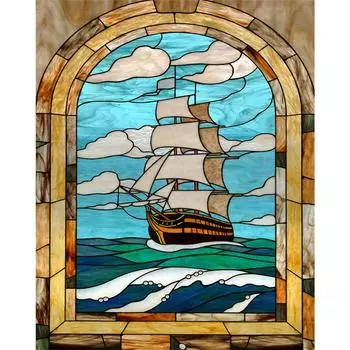 Vollstick-Baumwollgarn 11-каратный Druck Buntglas-Boot Kreuzstich 50 x 60 см QDE