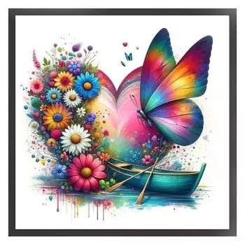 Vollstick-ko-Baumwollgarn 11 CT-Druck Schmetterlingsboot Kreuzstich 40 x 40 см