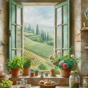 Vollstndiger Stickgarn aus ko-Baumwolle 11 CT Bedruckt Fensterlandschaft Kreuz 1