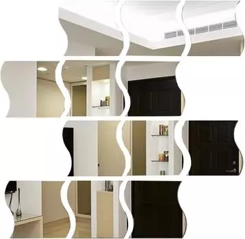 Волна акриловая зеркальная наклейка DIY украшение гостиная комната фон настенная наклейка самоклеящаяся наклейка 16 * 17Cm (Pack of 6) JM3332-Silver