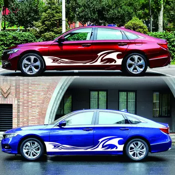 Волна Пламя Графика Боковые Наклейки На Кузова Автомобиля Пламенные Полосы Наклейки для Автомобиля Универсальный Винил Водонепроницаемый белый
