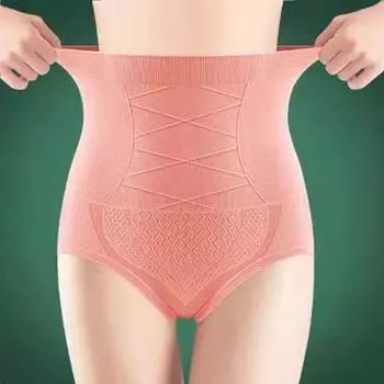 Волна Тонкий Бесшовное нижнее белье Хлопок Промежность Высокая талия Трусики Эластичные бедра Подтяжка Утягивающие шорты Женщины L розовый