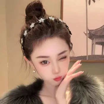 Волнистая повязка на голову в виде звезды, корейский стиль, повязка на голову в виде бабочки, ретро-обруч для волос со стразами для девочек Style A