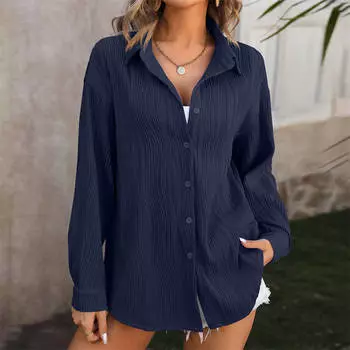 Волнистая текстура женская одежда свободного покроя спортивная куртка рубашка чистый цвет свободный S чёрный