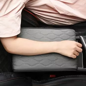 Волнистая вышивка из искусственной кожи, автомобильный подлокотник, коврик для центральной консоли, подлокотник, защитная подушка, авто подлокотники, коробка для хранения, накладка бежевый