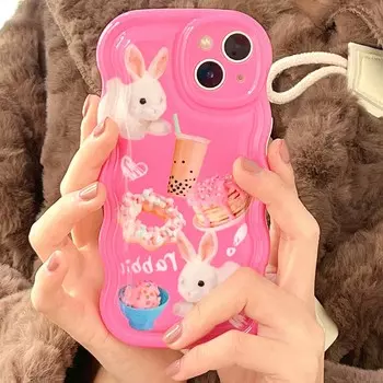 Волнистая задняя крышка с рисунком сладкого кролика, мороженого, любви, Imd, волнистая задняя крышка для Iphone 13 Promax 11 12 14 Pro Max Plus, милый чехол для телефона 2023 Conque for iphone 11PROMAX