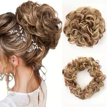Волнистые вьющиеся шиньоны синтетические волосы накидка на небрежный пучок с резинкой резинка для волос пучок шиньон для женщин