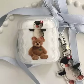 Волнистый нескользящий милый брелок для ключей с изображением медведя-пингвина Imd, чехол для наушников с подвеской для Apple Airpod 2 3 Pro 2nd 1, беспроводной Bluetooth Box Capa For Airpods Pro