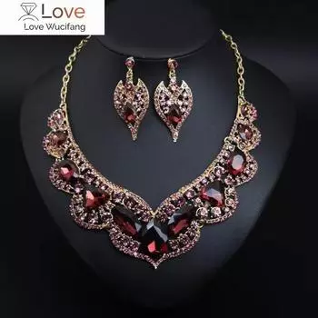 Волнообразный дизайн, ювелирные изделия с кристаллами и бриллиантами, ожерелье, комплект серег, свадебное платье, вечерние цепочки на ключицы, элегантные серьги 47cm красный