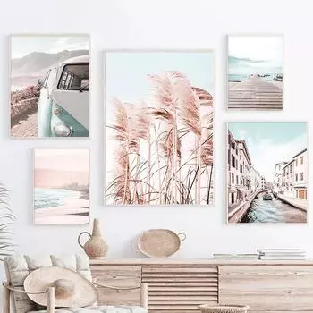 Волновой мост Seastar Shell Reed Печать плакатов Пляж Картина маслом с видом на море