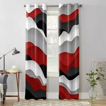 Волны, черные, красные градиентные оконные шторы для гостиной, роскошные занавески для спальни, кухонные шторы, шторы 135W x 60H(cm) x1