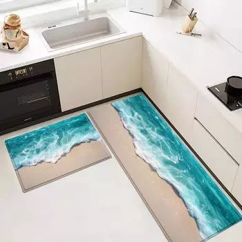 Волны, кухонные коврики, нескользящий моющийся мягкий губчатый коврик для ванной комнаты, спальни, прачечной, домашней двери 40x60cm 1pcs