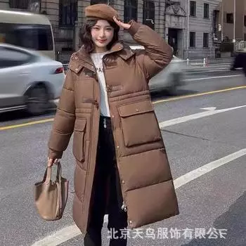 Волосы бордового цвета с роговой пряжкой, хлопковая одежда, женская зимняя длинная модная иностранная одежда в стиле средней и длинной куртки сейчас M белый