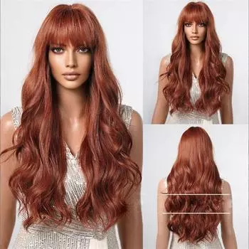 Волосы Челка Пушистые парики Парик Длинный цвет Натуральные и длинные вьющиеся волосы Популярный парик с полной головой 66cm
