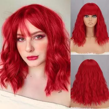 ВОЛОСЫ LISI красного цвета, волнистый парик длиной до плеч, короткий синтетический волос, натуральный волнистый парик, косплей, повседневная одежда, женский модный парик 30 cm
