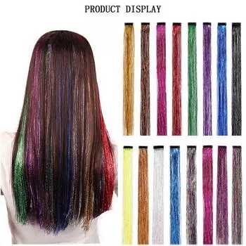 Волосы с мишурой ослепительные лазерные бесшовные наращивания волос небесно-голубой