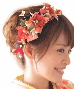 Волосы Совершеннолетие Выпускной 3 предмета Японский Выпускной Японская одежда [SOUBIEN] Украшение, Церемония, Церемония, Набор, Цветок, Узор, Лента, розовый