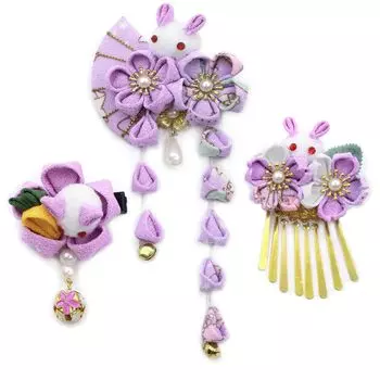 Волосы Совершеннолетие Японский Цумами Выпускной Популярные Японские Волосы Волосы Волосы Помолвка Колокольчик Ручной Работы H0831 [Украшение JZOON] Набор из 3 предметов, Церемония, фиолетовый