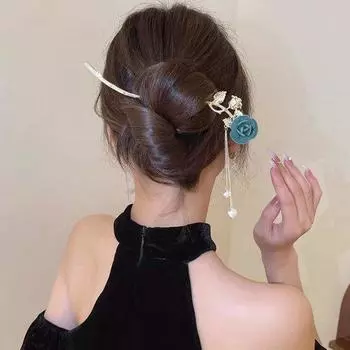 Волосы уникальные изысканные металлические волосы палочки для палочки для палочки в день Валентин Роза Декор цвет синий