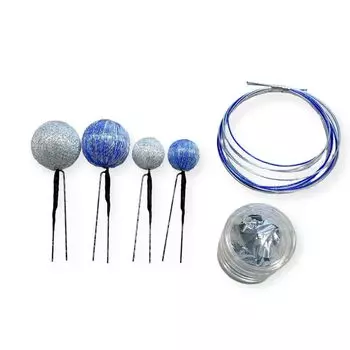 Волосы в японском стиле, синий, серебряный шар, серебряный, выпускной головной убор, украшение, канзаши, фольга, мидзухики, церемония совершеннолетия, церемония, свадьба, синий