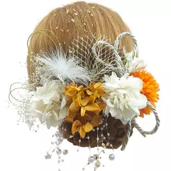 Волосы взросления Золотая сушеная японская выпускная голова Японский искусственный цветок нить веревка желтый [JZOON] украшение, церемония, лист, цветок, хакама, жёлтый