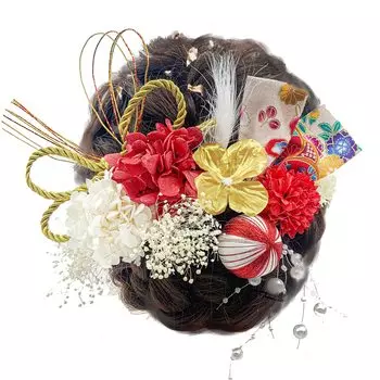 Волосы Золотые Сушеные Искусственные цветы Японские Волосы Совершеннолетие Голова Выпускной Японские Искусственные Особый случай Красный [JZOON] орнамент, лист, цветок, красный