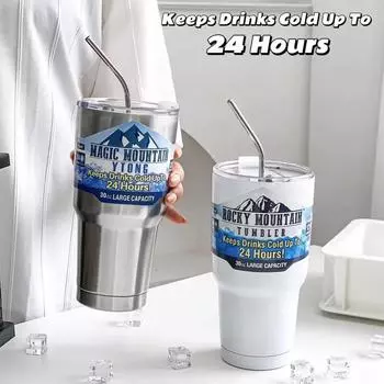 Волшебная чашка-термос из нержавеющей стали с заморозкой, ледяной кофейный напиток, изолированный в вакууме гаррафа, автомобильный переход, горная чашка из ливрея 900ml чёрный