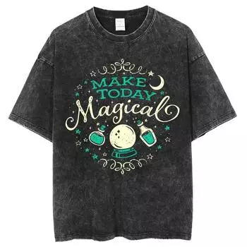 Волшебная футболка с принтом букв для женщин, летняя, Y2K, оверсайз, выстиранная, с круглым вырезом, нейтральная, с коротким рукавом, повседневная, в стиле хип-хоп S
