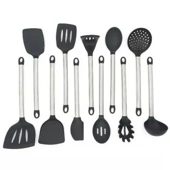 Волшебная кухонная силиконовая антипригарная лопатка, совок для супа, дуршлаг, скребок, инструмент для приготовления пищи Skimmer чёрный