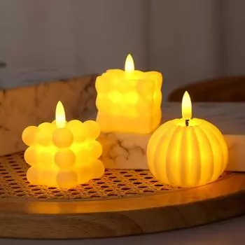 Волшебная пузырчатая свеча на батарейках, мерцающая беспламенная светодиодная квадратная тыквенная поддельная свеча для праздничной атмосферы C