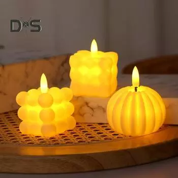 Волшебная пузырчатая свеча на батарейках, мерцающая беспламенная светодиодная квадратная тыквенная поддельная свеча для праздничной атмосферы A
