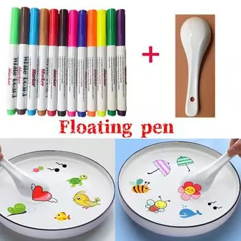 Волшебная ручка для рисования водой, красочные маркеры, ручка с плавающими чернилами, ручки для рисования водой, детские игрушки Монтессори для раннего образования 4 Pcs no Spoon разноцветный