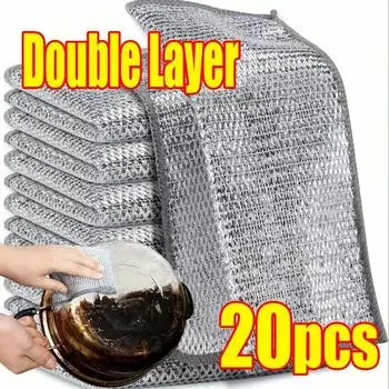 Волшебная салфетка для уборки, железная палочка, металлические салфетки, тряпки, волшебное полотенце для мытья посуды, кухонное полотенце из серебристой стальной проволоки, утолщенная тряпка 1-20 шт. 1pcs