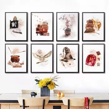 Волшебная школа волшебства метла книга зелье сова лиса киноплакат принты искусство холст картина детская настенное искусство картины декор детской комнаты 21x30cm No Framed