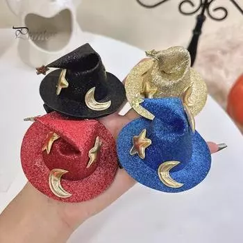 Волшебная шляпа, заколка для волос на Хэллоуин, заколка для волос, шляпа ведьмы, аксессуар для волос, украшения для Хэллоуина, товары для вечеринок, косплей, костюм, реквизит золотистый